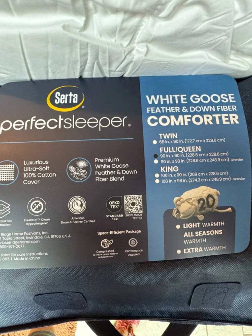 Serta Perfectsleeper White Goose Feather & Down Fiber Comforter 90